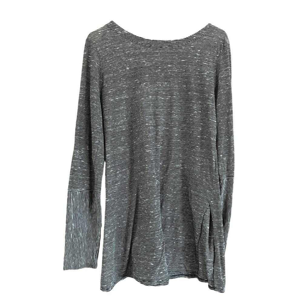 prAna Women Black Striped Lattice V-Neck Long Sleeve Tunic Top Size L